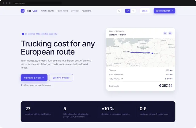 Road Calculator - Ceļu nodevu un maršrutu kalkulators